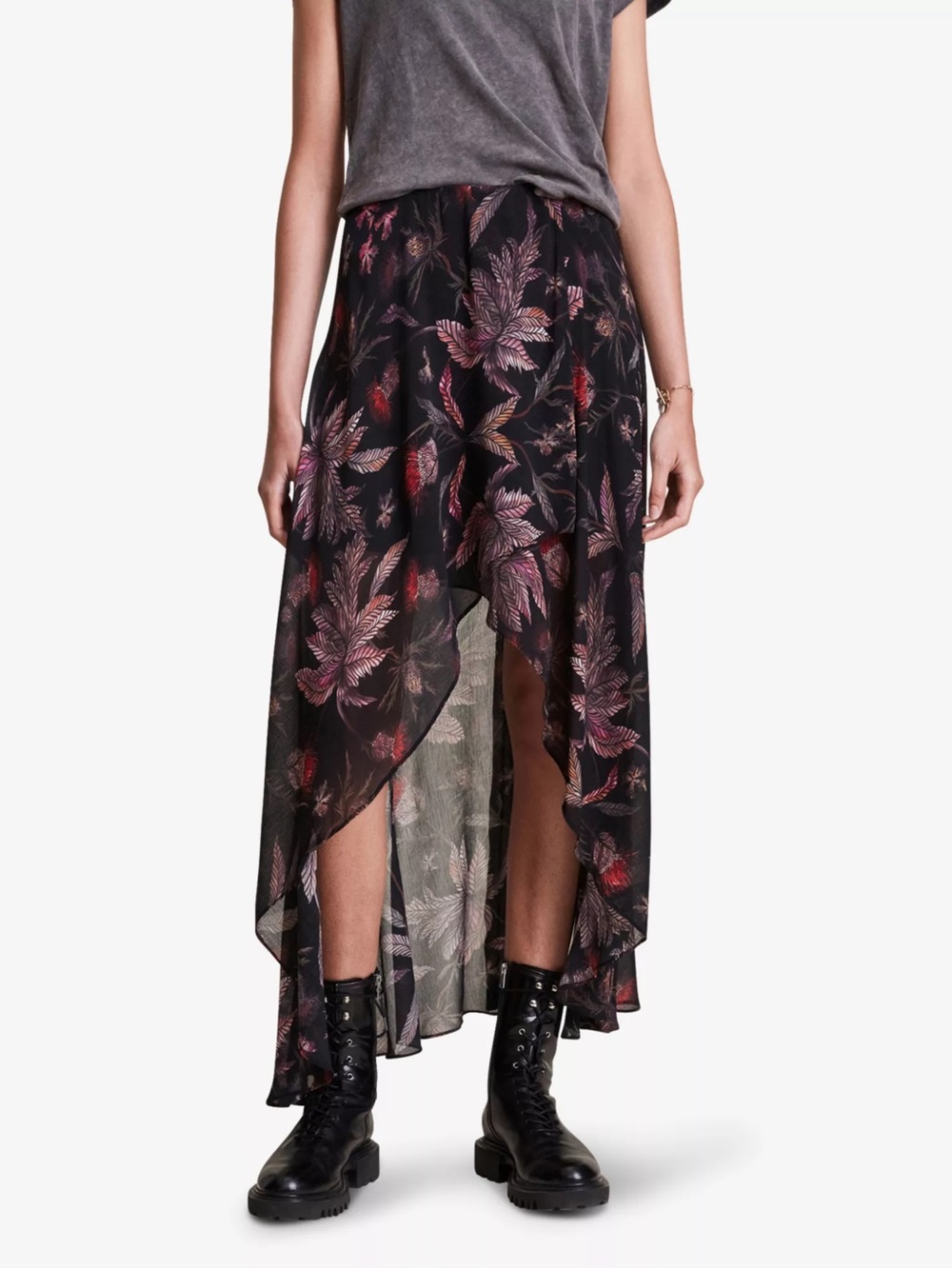 All Saints Slvina Harris Floral Woven Maxi Skirt Size 2 - Picture 2 of 14